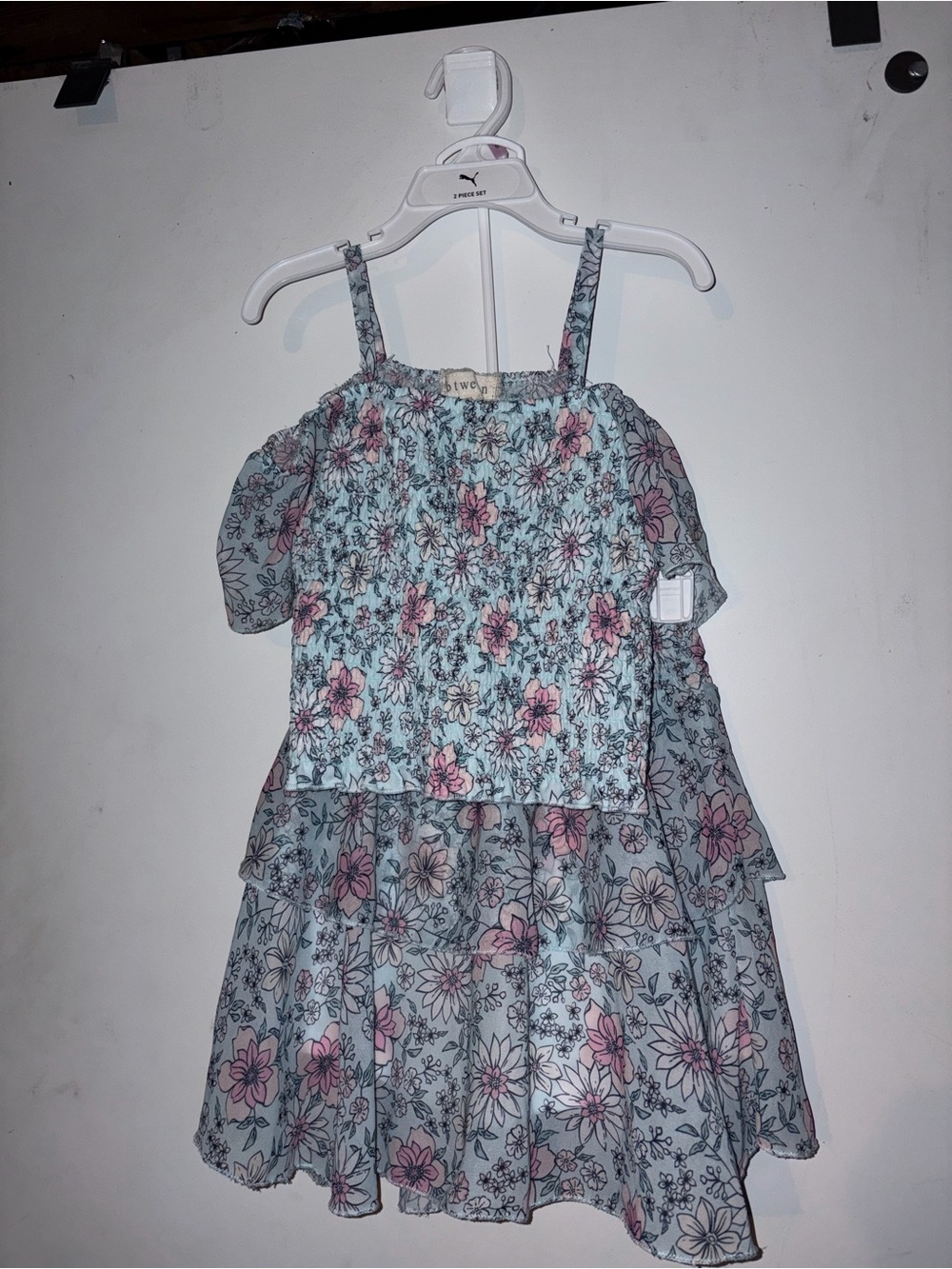 btween Light Blue and Pink Floral Smocked Tiered Camisole top & skort set